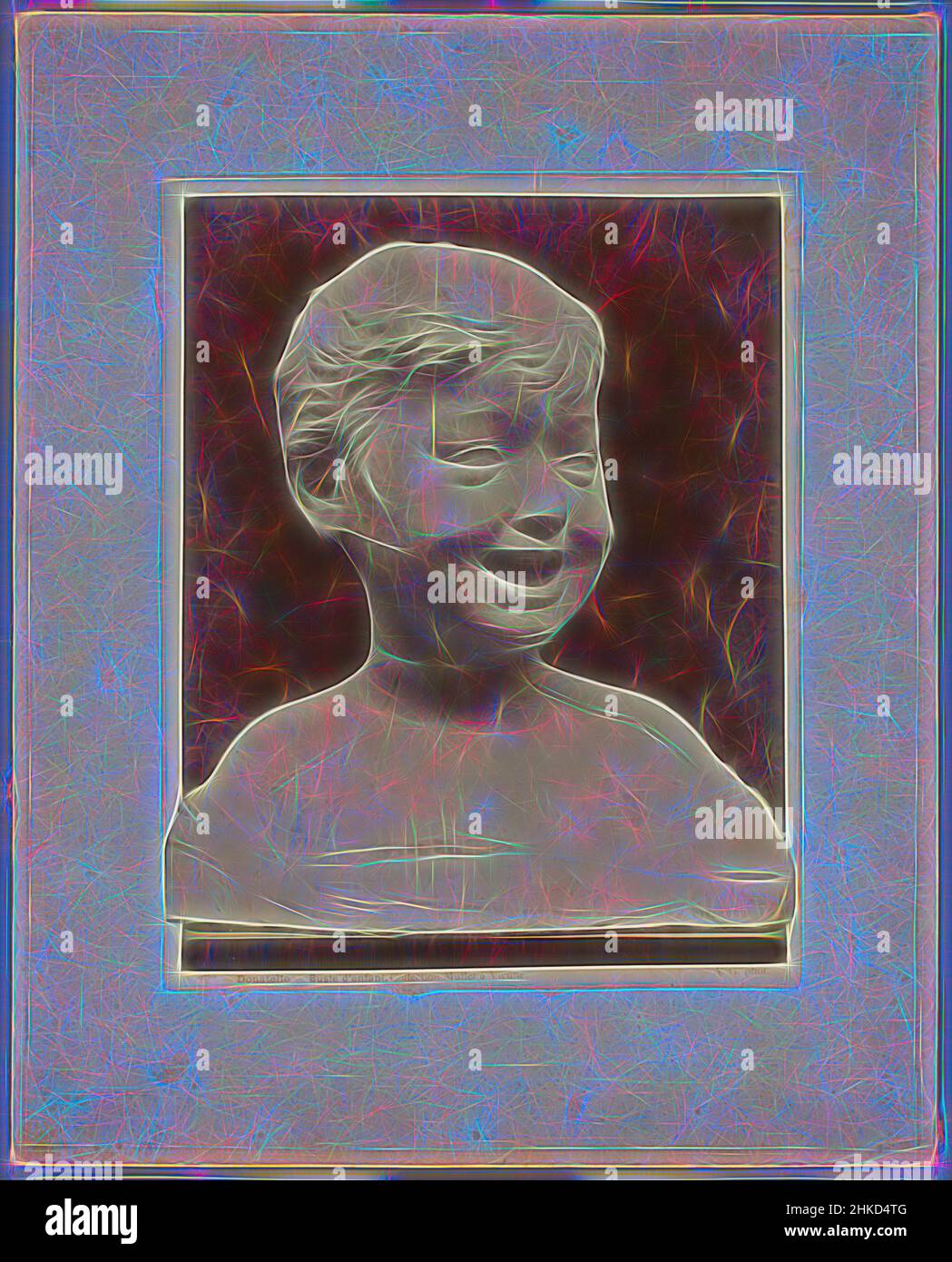 Inspired by Cast of the bust of a child, Donatello - Buste d'enfant, Adolphe Giraudon, 1850 - 1900, albumen print, height 367 mm × width 294 mm, Reimagined by Artotop. Classic art reinvented with a modern twist. Design of warm cheerful glowing of brightness and light ray radiance. Photography inspired by surrealism and futurism, embracing dynamic energy of modern technology, movement, speed and revolutionize culture Stock Photo