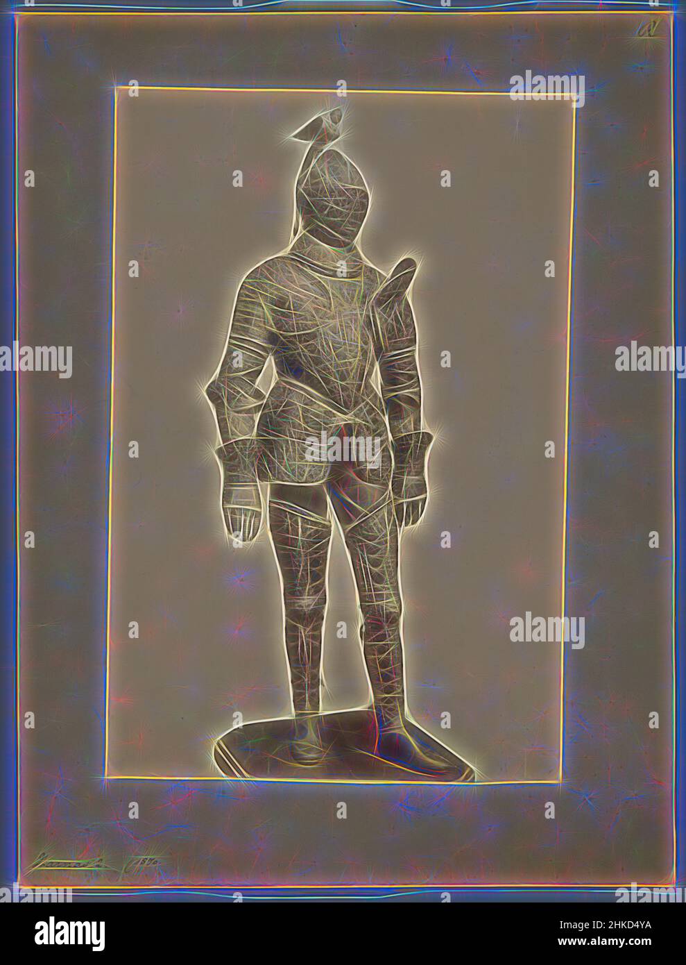 Inspired by Armor with Helmet, 1850 - 1900, albumen print, height 344 mm × width 259 mm, Reimagined by Artotop. Classic art reinvented with a modern twist. Design of warm cheerful glowing of brightness and light ray radiance. Photography inspired by surrealism and futurism, embracing dynamic energy of modern technology, movement, speed and revolutionize culture Stock Photo
