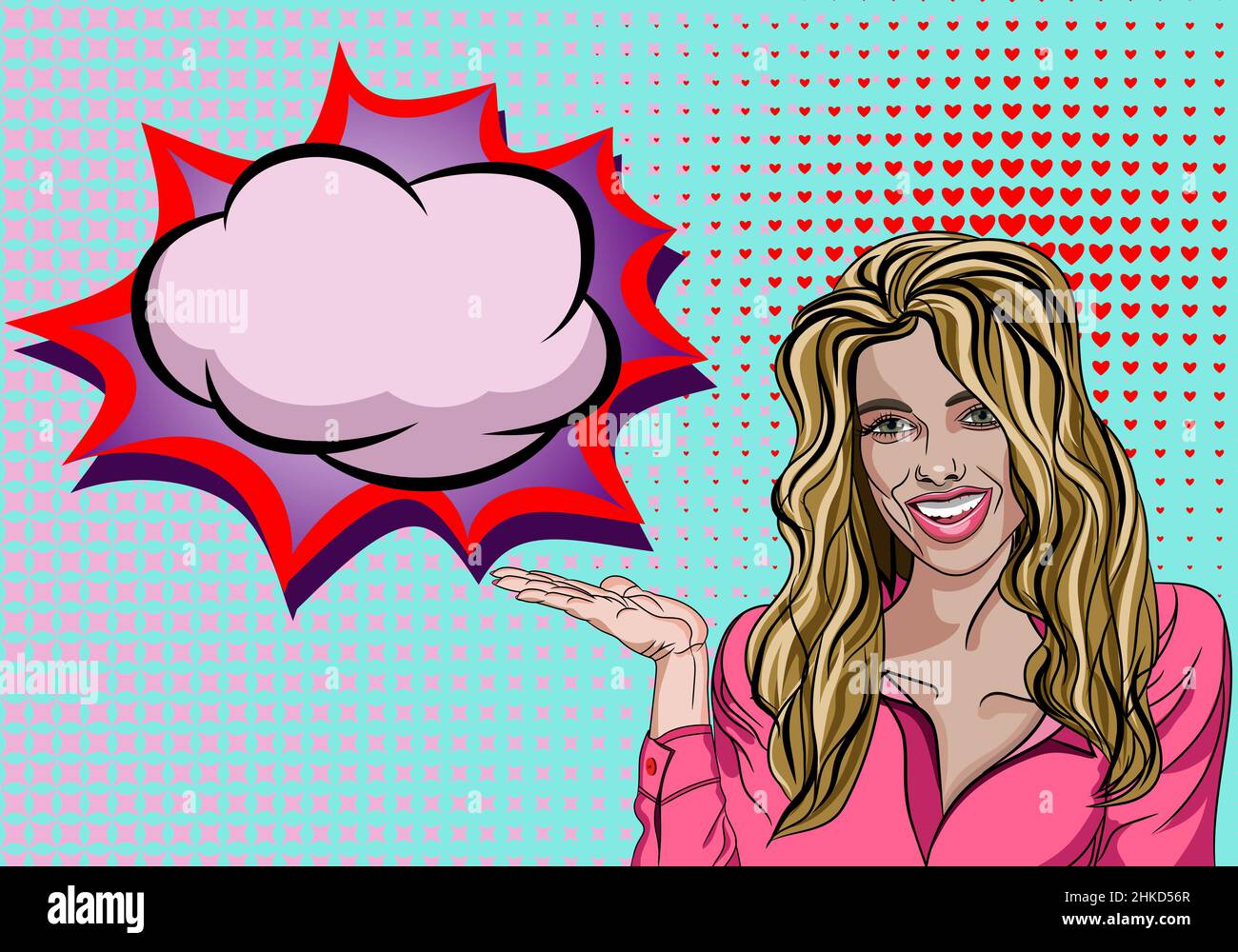 Pop Art Vintage advertising poster cute comic girl with speech bubble ...
