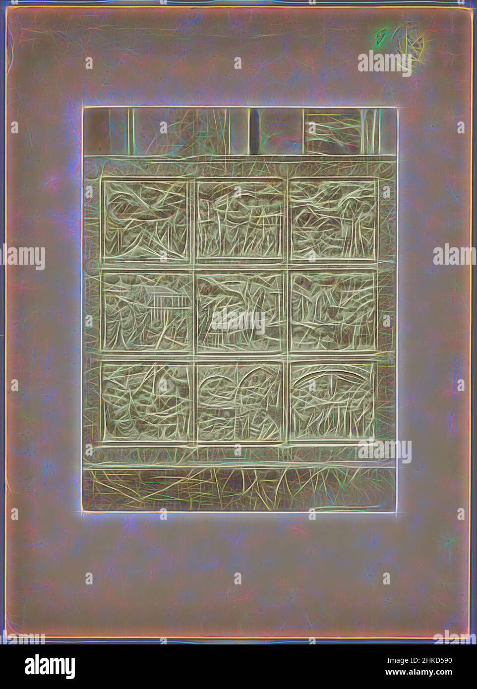 Inspired by Bronze panel with 9 biblical representations, 1850 - 1900, albumen print, height 393 mm × width 289 mm, Reimagined by Artotop. Classic art reinvented with a modern twist. Design of warm cheerful glowing of brightness and light ray radiance. Photography inspired by surrealism and futurism, embracing dynamic energy of modern technology, movement, speed and revolutionize culture Stock Photo