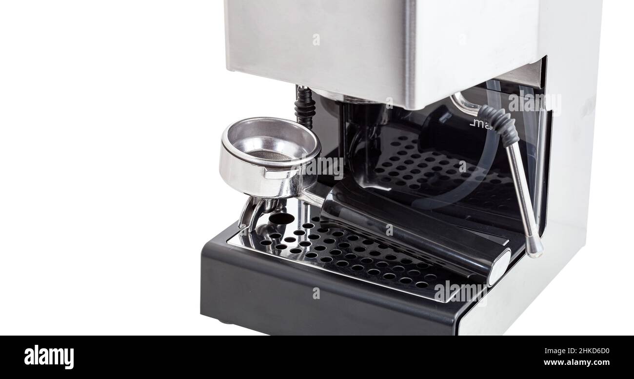 https://c8.alamy.com/comp/2HKD6D0/steel-professional-single-group-coffee-machine-with-empty-portafilter-on-tray-and-milk-steamer-espresso-technique-close-up-isolated-on-white-backgrou-2HKD6D0.jpg