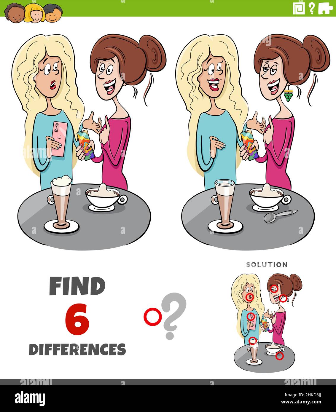 Cartoon Illustration Of Finding The Differences Between Pictures
