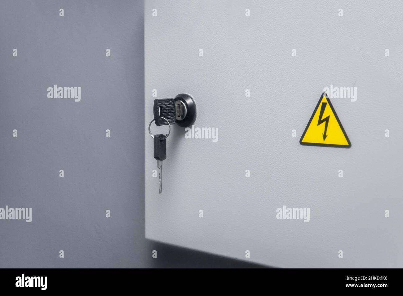 Key in the lock from the electrical power box, caution high voltage on