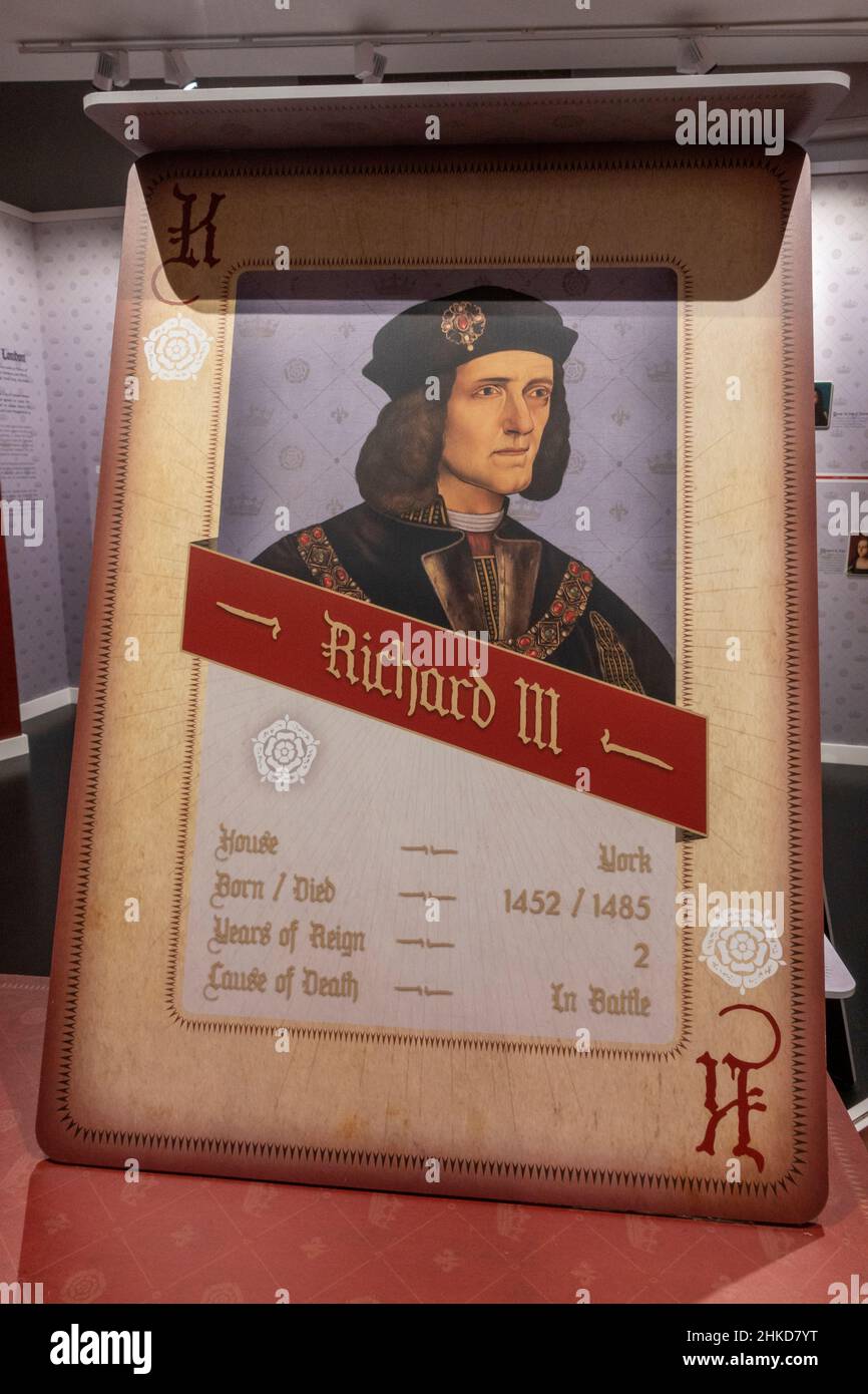 'Top Trumps' type card on King Richard III, King Richard III Visitor Centre, Leicester, England. Stock Photo
