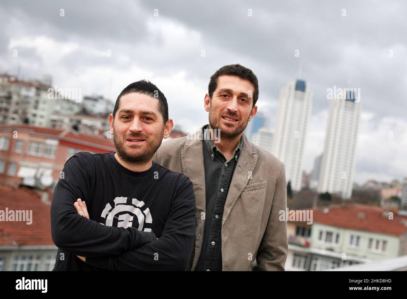 ISTANBUL, TURKEY - DECEMBER 10: Famous Turkish film directors Taylan Brothers “Yagmur and Durul” on December 19, 2009 in Istanbul, Turkey. The brothers are currently tv series 'Magnificent Century'. Stock Photo