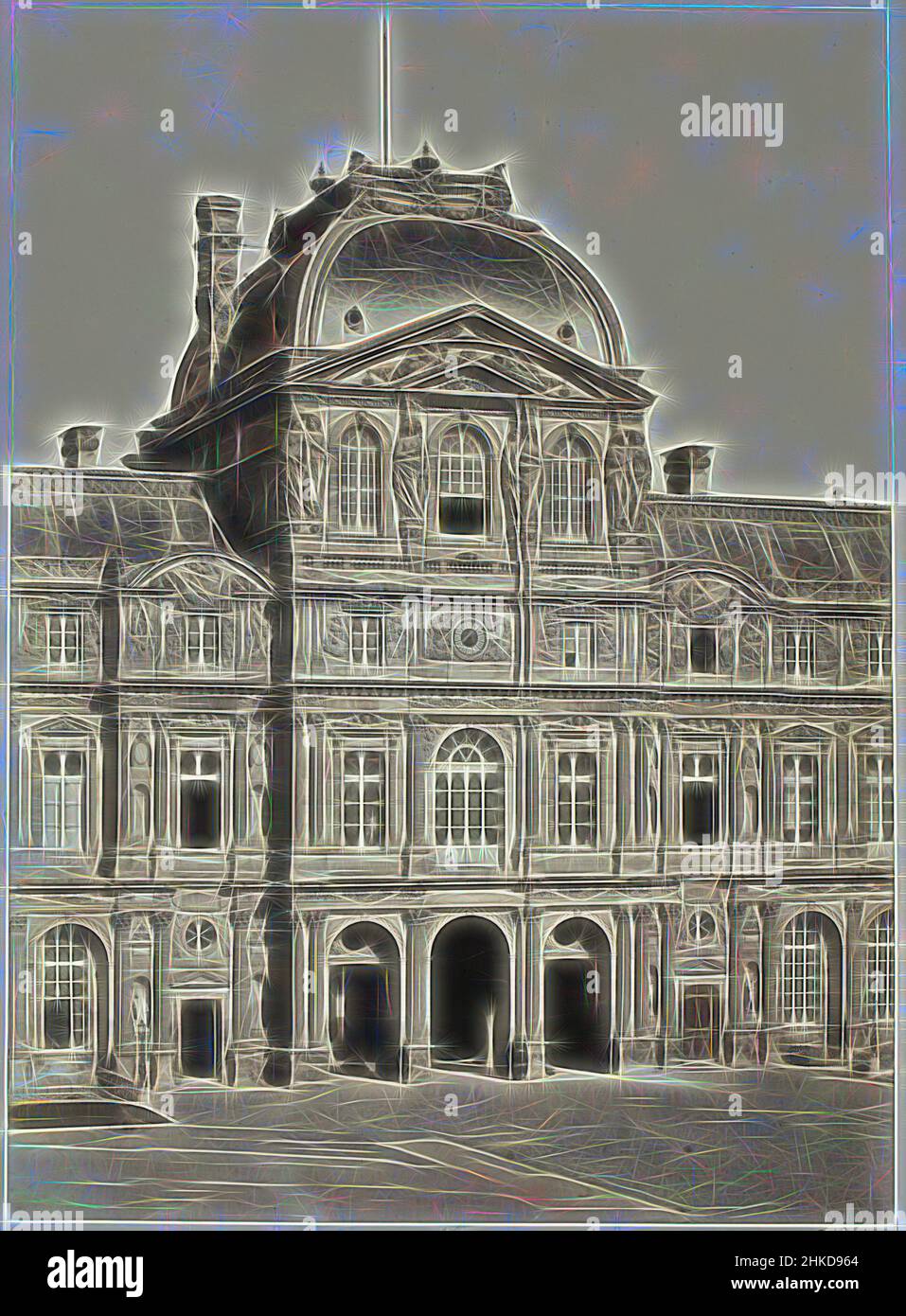 Inspired by Pavilion of the Louvre, Paris, Louvre, Édouard Denis Baldus, Paris, 1855 - 1857, paper, salted paper print, height 275 mm × width 204 mmheight 434 mm × width 333 mm, Reimagined by Artotop. Classic art reinvented with a modern twist. Design of warm cheerful glowing of brightness and light ray radiance. Photography inspired by surrealism and futurism, embracing dynamic energy of modern technology, movement, speed and revolutionize culture Stock Photo