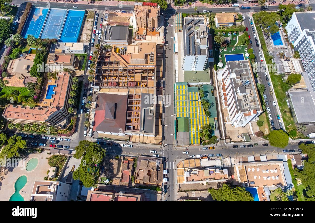 Aerial view, gastronomy Bamboleo beer garden, beer king, hotel
