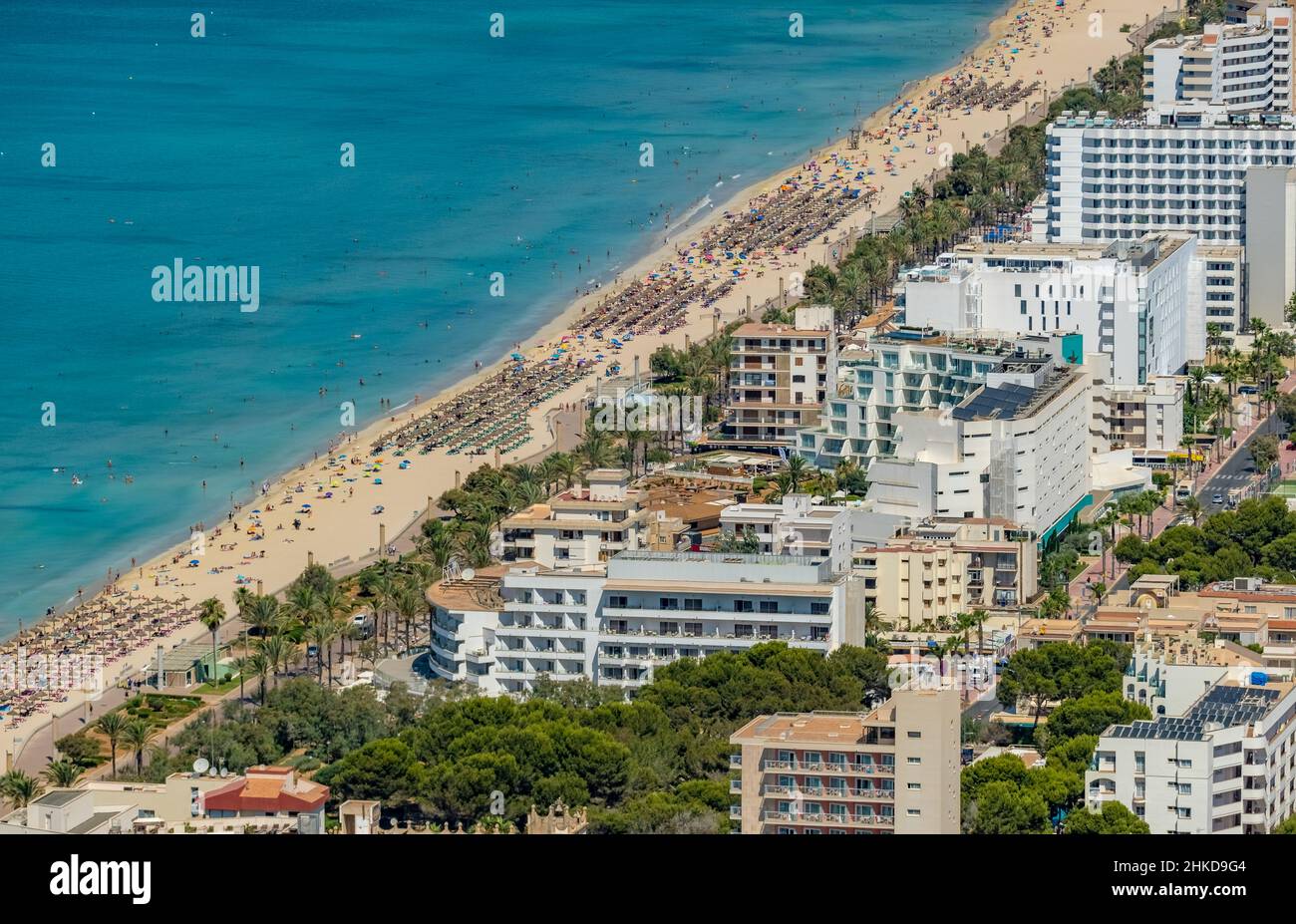 Aerial view, Bay of Palma with sandy beach and hotel complexes, Les  Meravelles, Palma, Majorca, Balearic Islands, Spain, ES, Europe, aerial  photograph Stock Photo - Alamy