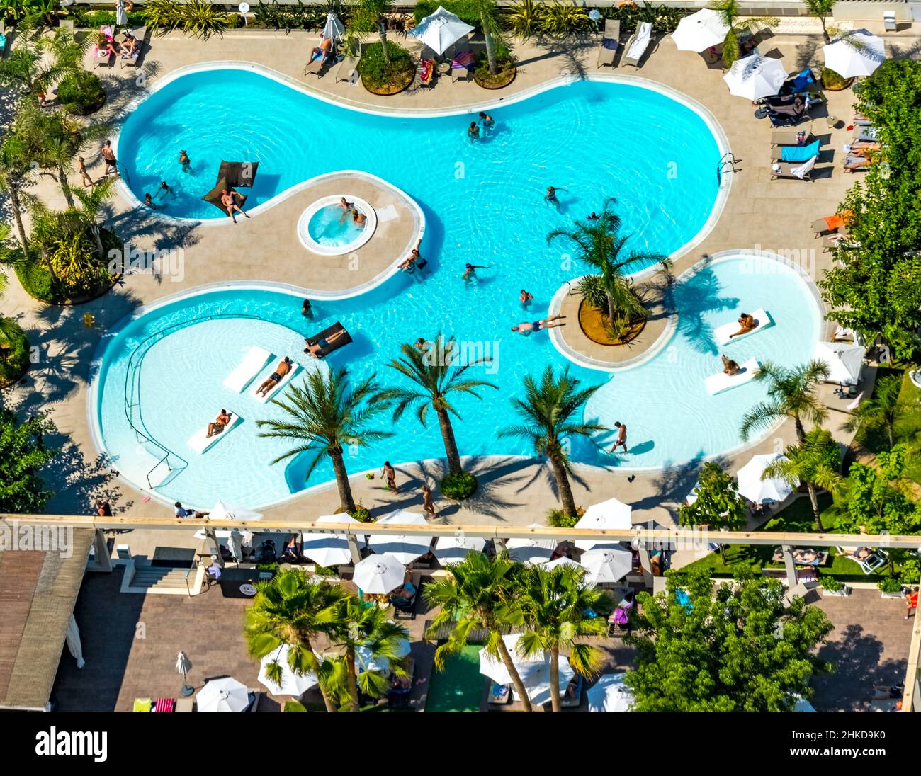 Aerial view, swimming pool, Hotel Caballero, Can Pastilla, Palma, Majorca, Balearic Islands, Spain, bathing establishment, bathing resort, ES, Europe, Stock Photo