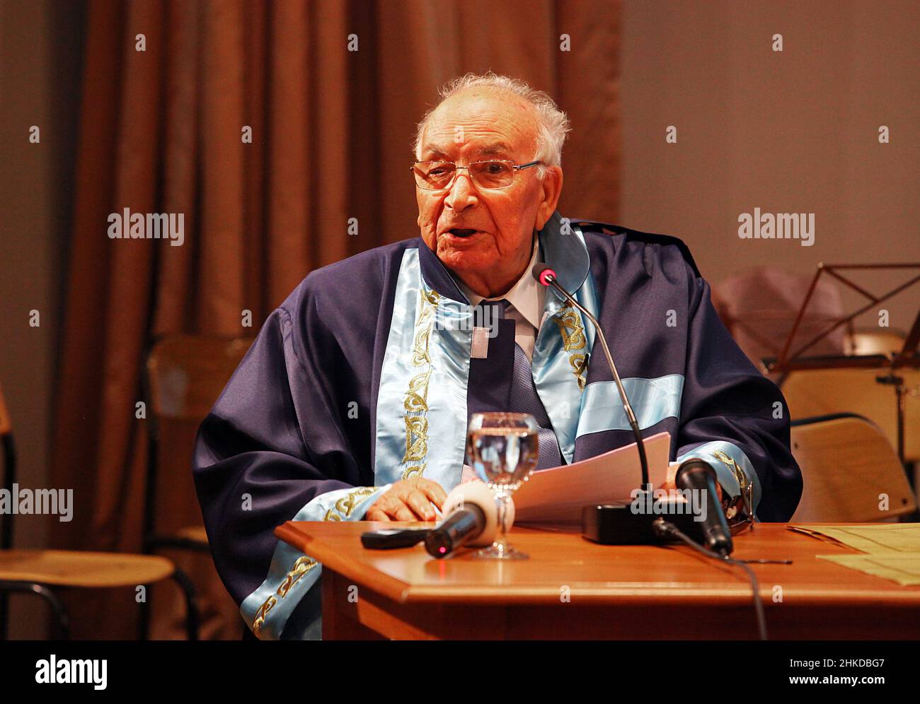ISTANBUL, TURKEY - DECEMBER 10: Turkish legendary author Yasar Kemal portrait on December 10, 2011 in Istanbul, Turkey. He is one of Turkey's leading writers. Stock Photo
