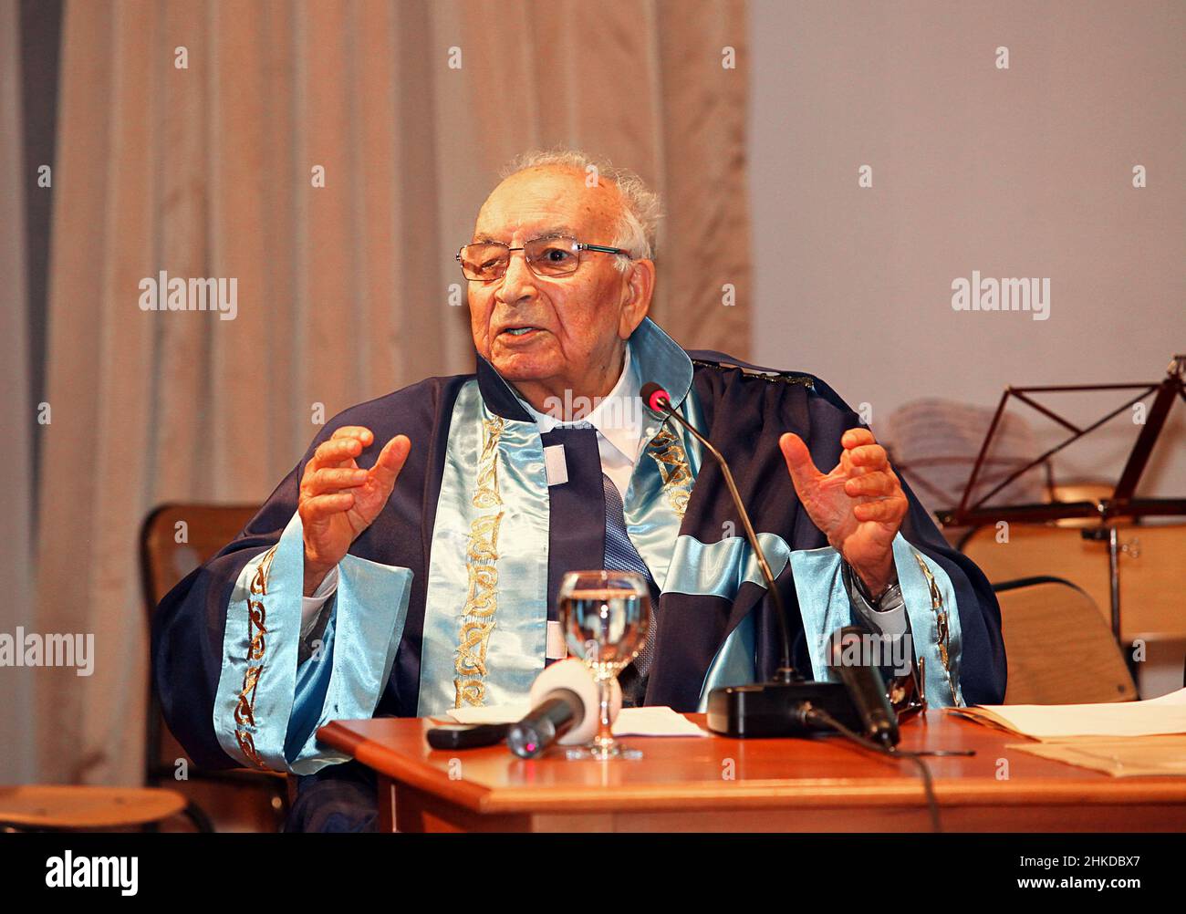 ISTANBUL, TURKEY - DECEMBER 10: Turkish legendary author Yasar Kemal portrait on December 10, 2011 in Istanbul, Turkey. He is one of Turkey's leading writers. Stock Photo