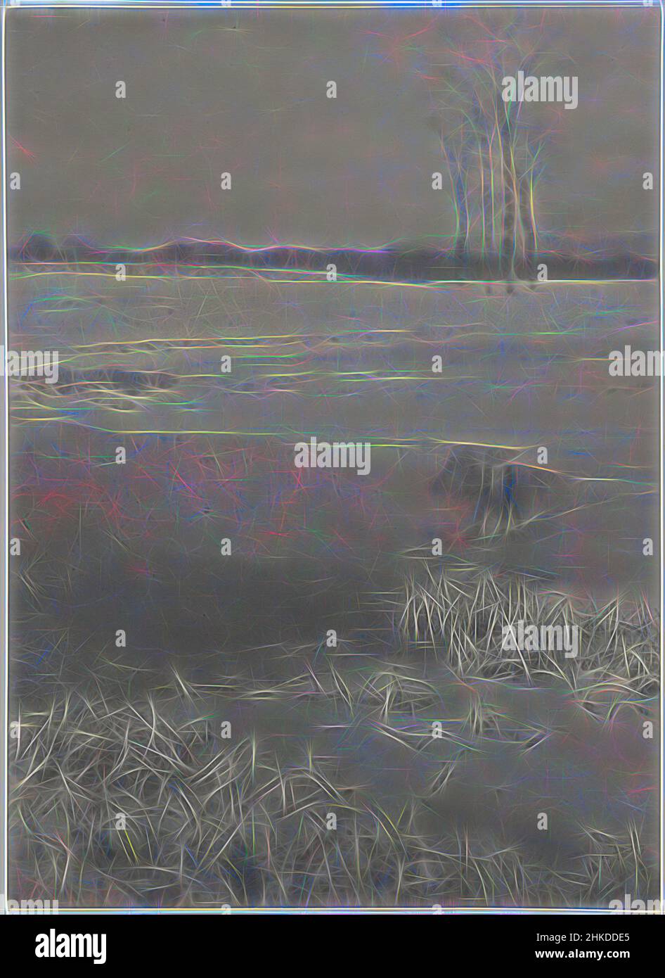 Inspired by Snow Landscape, A snow covered landscape with a (partially) frozen puddle and grasses in the foreground, trees in the background., William Boyd Post, United States of America, 1900 - c. 1920, paper, height 241 mm × width 174 mm, Reimagined by Artotop. Classic art reinvented with a modern twist. Design of warm cheerful glowing of brightness and light ray radiance. Photography inspired by surrealism and futurism, embracing dynamic energy of modern technology, movement, speed and revolutionize culture Stock Photo
