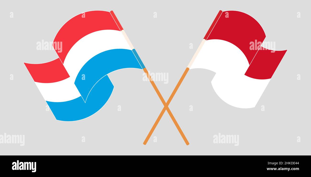 Crossed and waving flags of Luxembourg and Indonesia. Vector illustration Stock Vector