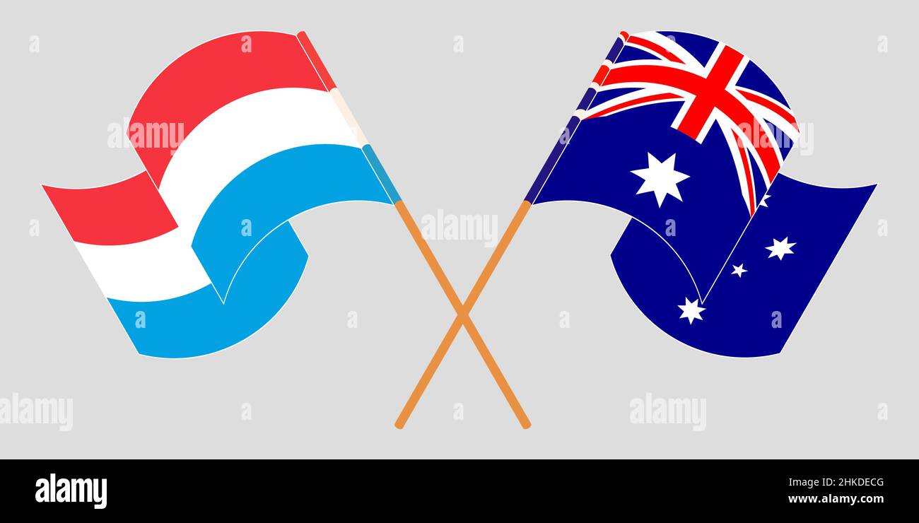 Crossed and waving flags of Luxembourg and Australia. Vector illustration Stock Vector