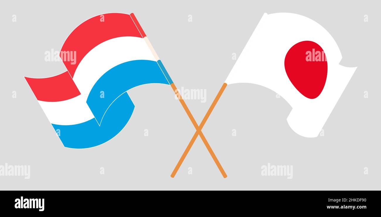 Crossed and waving flags of Luxembourg and Japan. Vector illustration Stock Vector