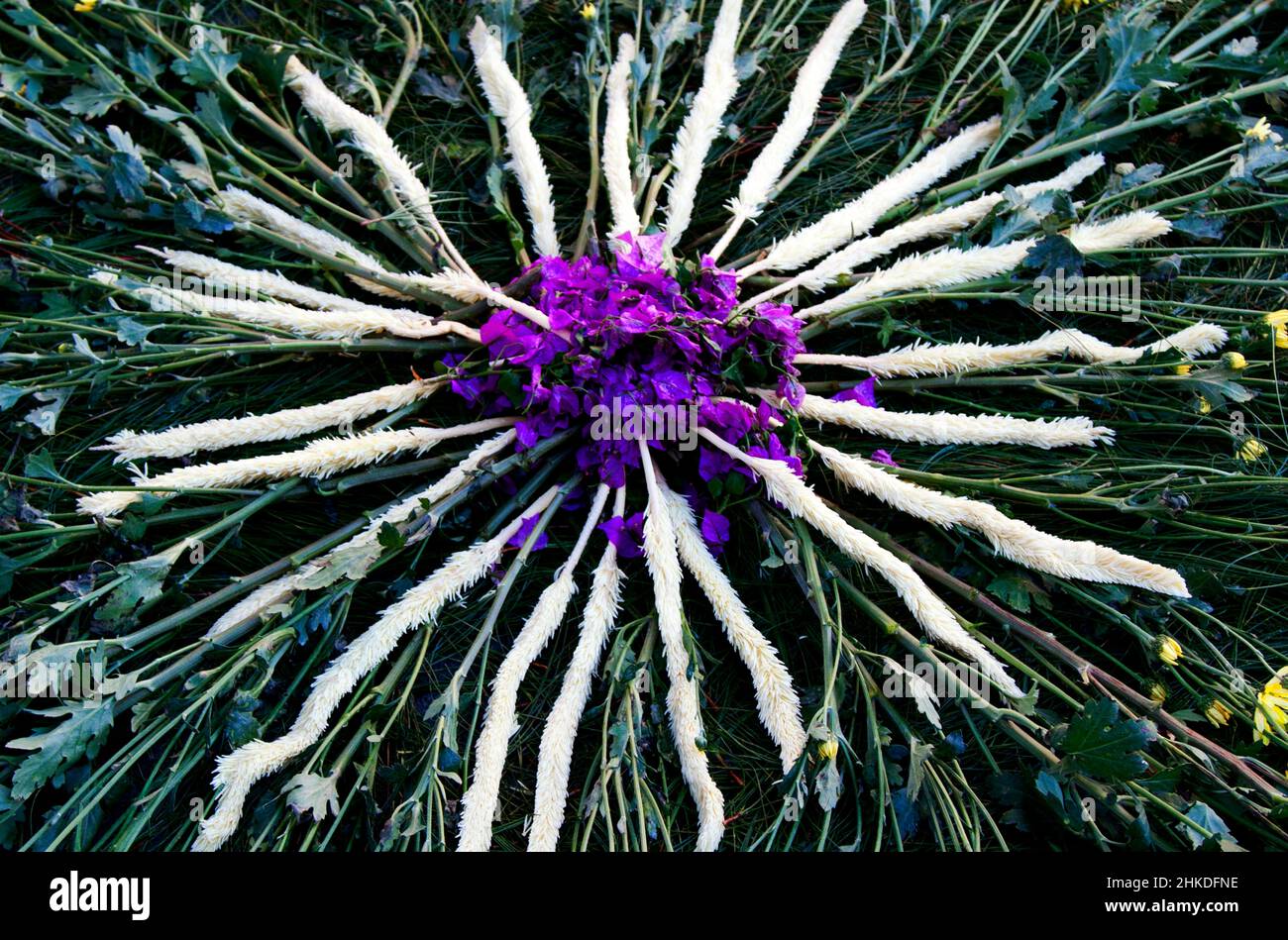 Street screen of locally made alfombra, sawdust carpets with colorful