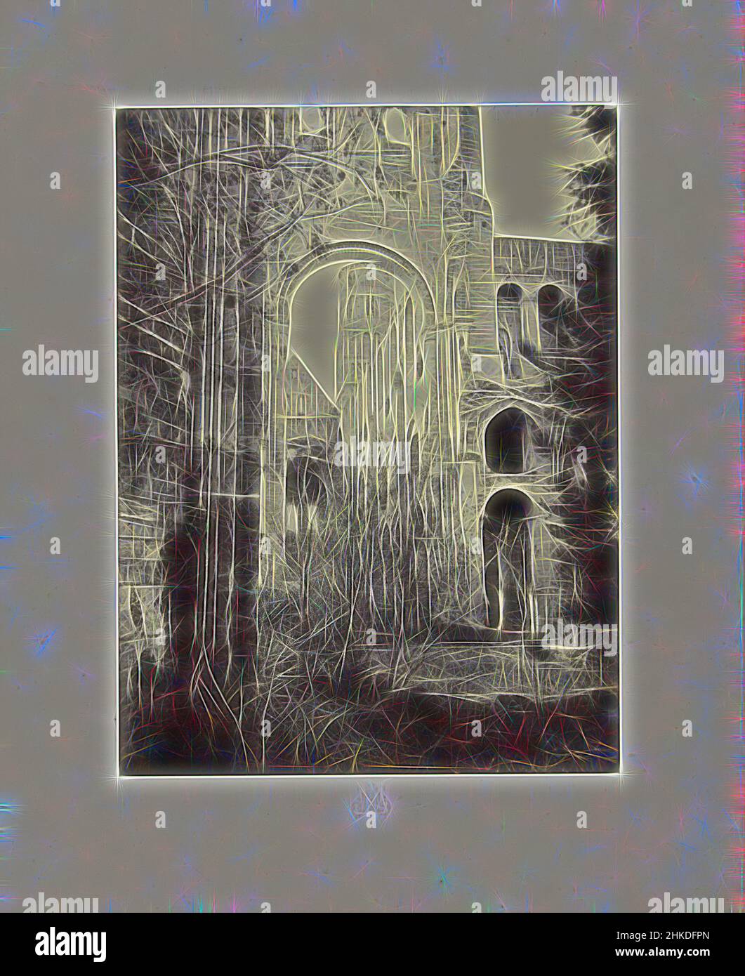 Inspired by Ruins of the Abbey of Jumièges, Séraphin-Médéric Mieusement, Jumièges, 1870 - 1890, paper, albumen print, height 263 mm × width 198 mmheight 361 mm × width 294 mm, Reimagined by Artotop. Classic art reinvented with a modern twist. Design of warm cheerful glowing of brightness and light ray radiance. Photography inspired by surrealism and futurism, embracing dynamic energy of modern technology, movement, speed and revolutionize culture Stock Photo