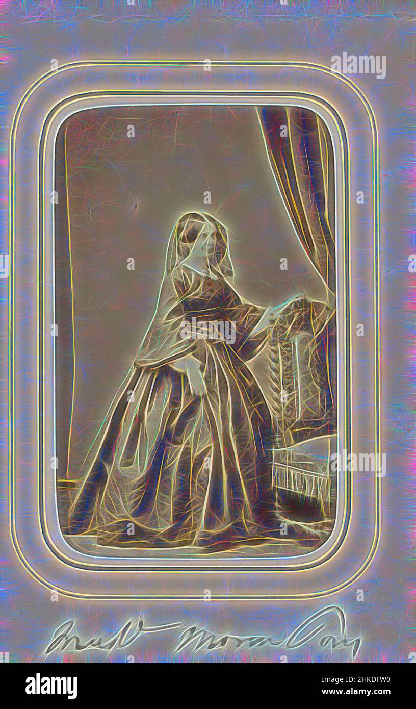 Inspired by Portrait of Mrs. Morin Pons, Part of Photo album with 24 cartes-de-visite of French persons., Lyon, 19-Aug-1860, paper, albumen print, height 98 mm × width 59 mm, Reimagined by Artotop. Classic art reinvented with a modern twist. Design of warm cheerful glowing of brightness and light ray radiance. Photography inspired by surrealism and futurism, embracing dynamic energy of modern technology, movement, speed and revolutionize culture Stock Photo