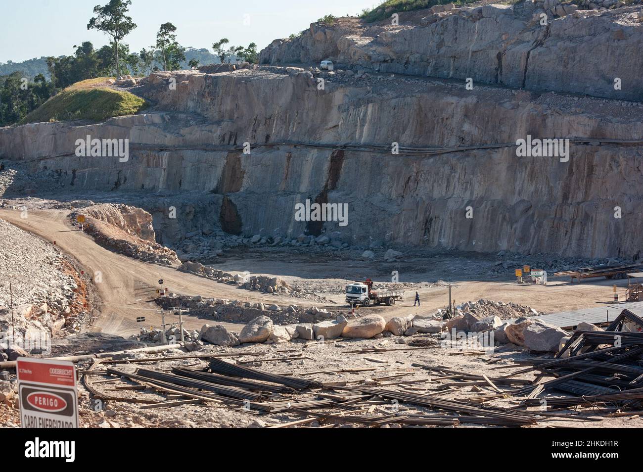 Worksite of an hydroelectric power plant in the Brazilian Amazon Forest. Stock Photo
