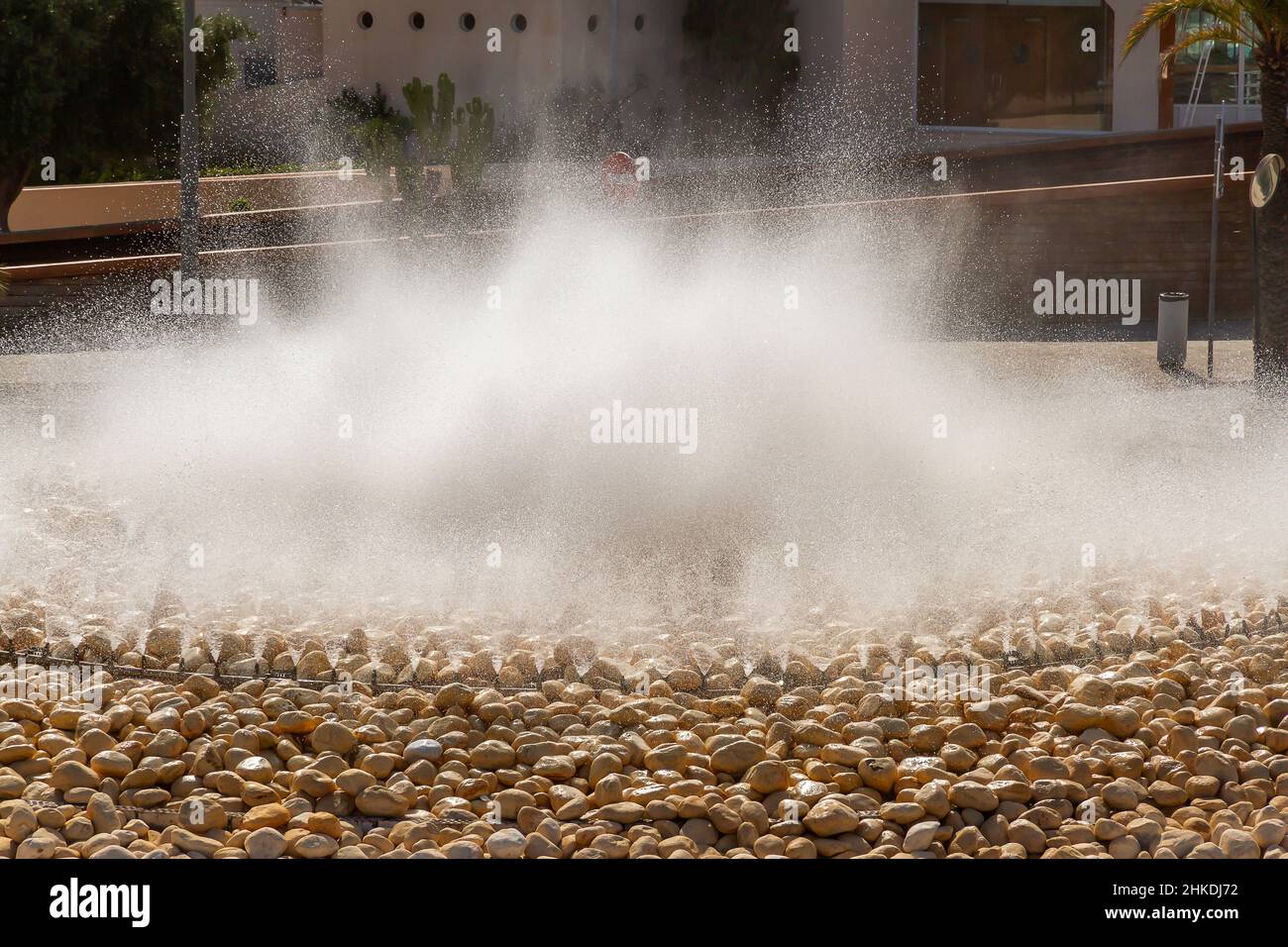 horizontal view in the foreground of the water coming out with force