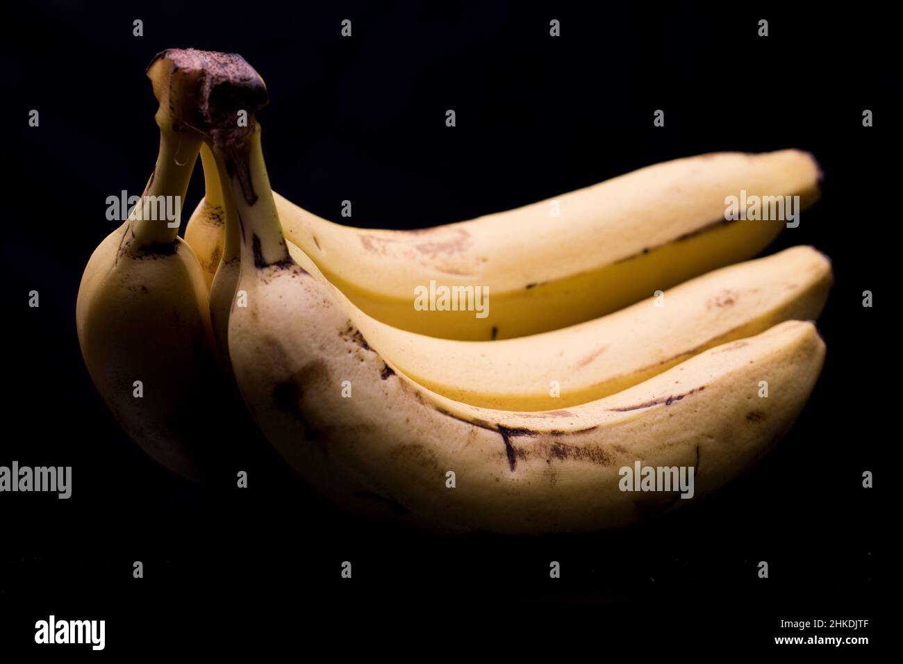 Bananas ripe and ready to eat bananas. Close up macro view of ripe bananas. Stock Photo