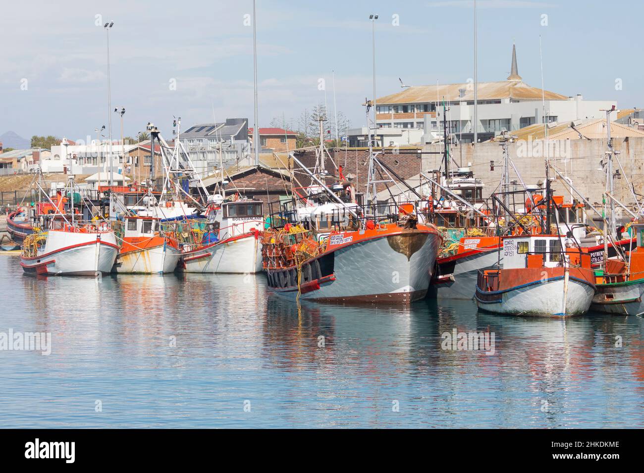 Colorful fishing vessels in the harbour at Lamberts Bay, West Coast, Western Cape, South Africa Stock Photo
