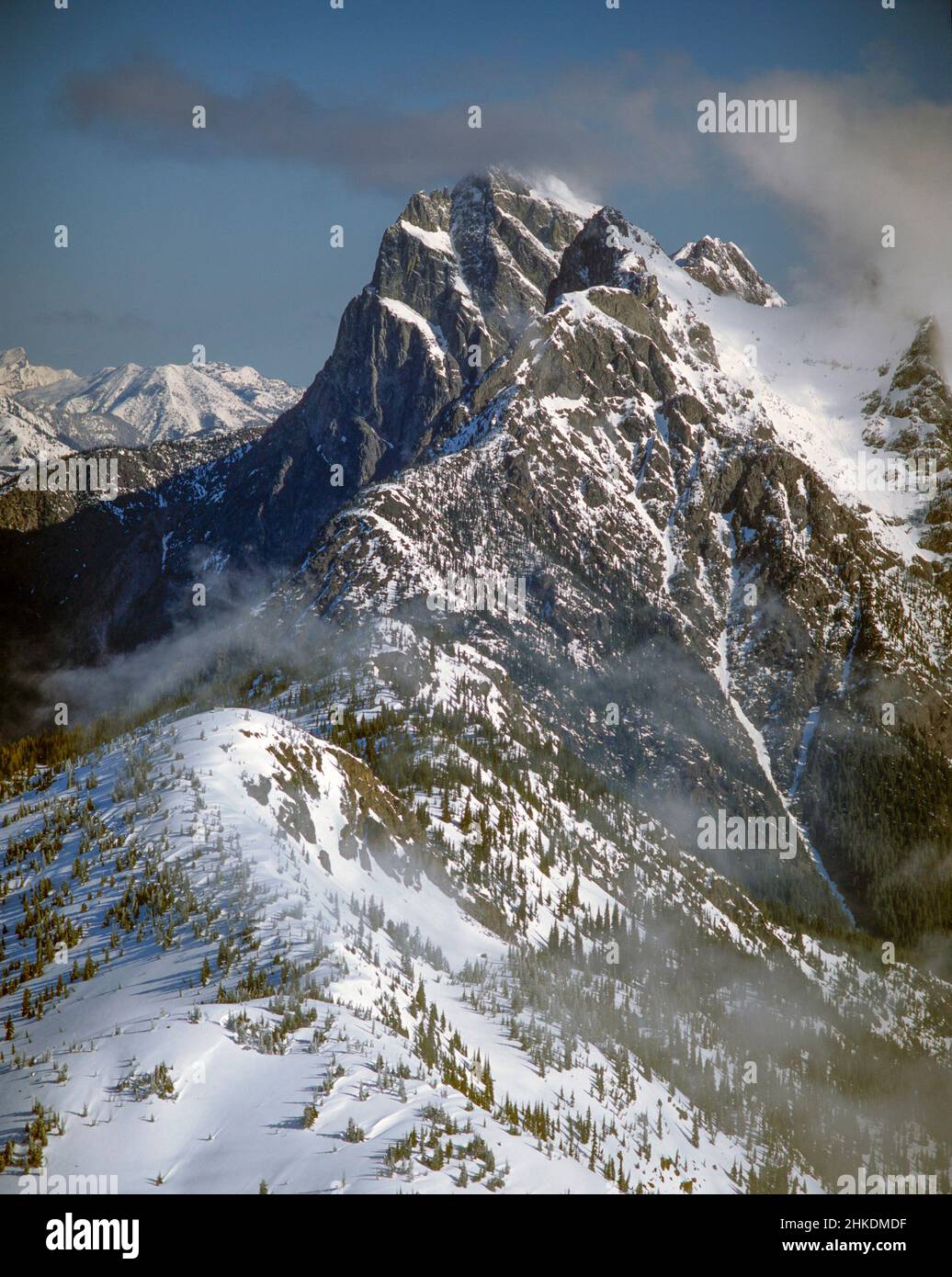 Desolation Peak Lookout and Mount Hozomeen aerial Stock Photo