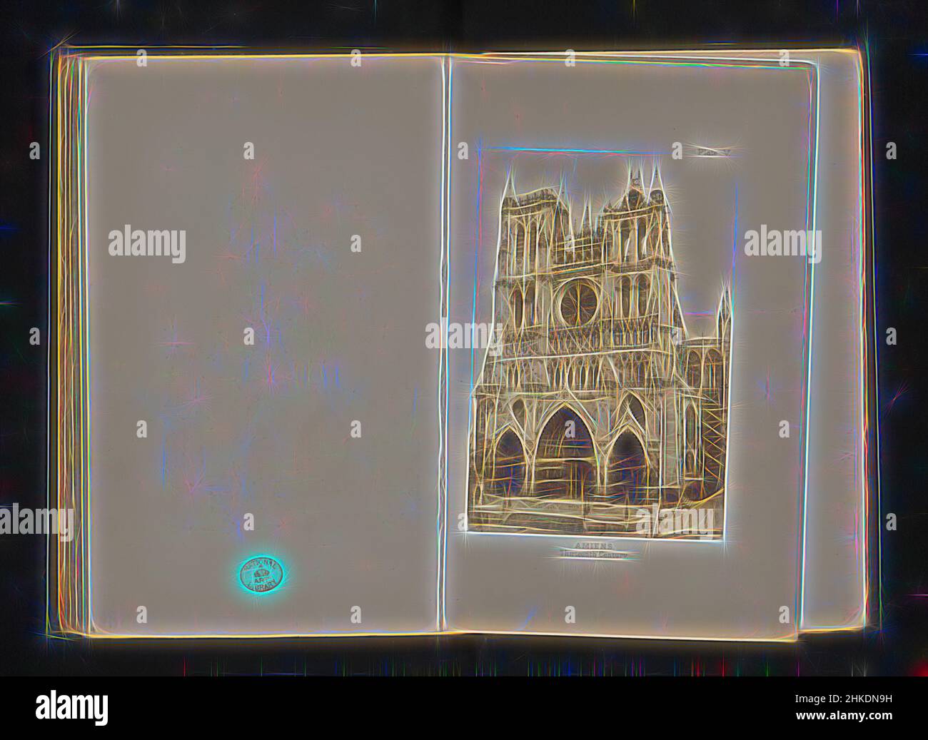 Inspired by View of the facade of Notre-Dame of Amiens, Amiens. Thirteenth Century, maker:, c. 1880 - in or before 1890, paper, height 152 mm × width 102 mm, Reimagined by Artotop. Classic art reinvented with a modern twist. Design of warm cheerful glowing of brightness and light ray radiance. Photography inspired by surrealism and futurism, embracing dynamic energy of modern technology, movement, speed and revolutionize culture Stock Photo