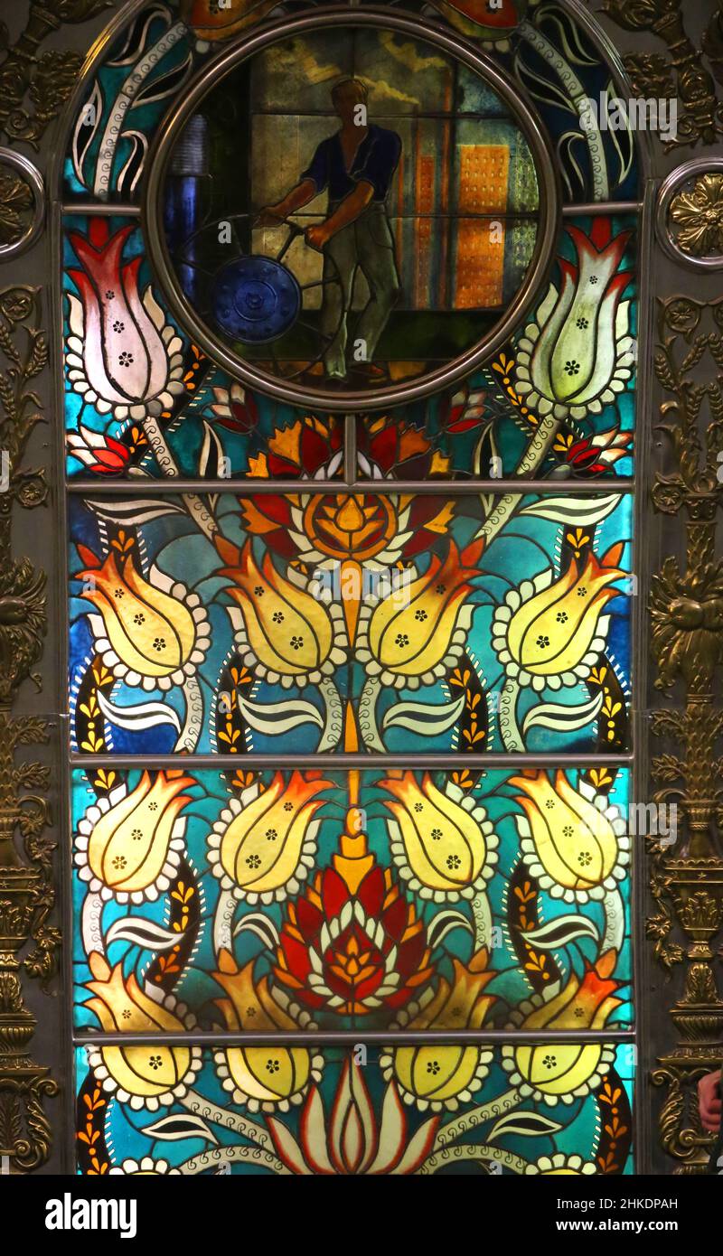 Beautiful glass multi-colored mosaic photographed close-up in the Moscow metro Stock Photo