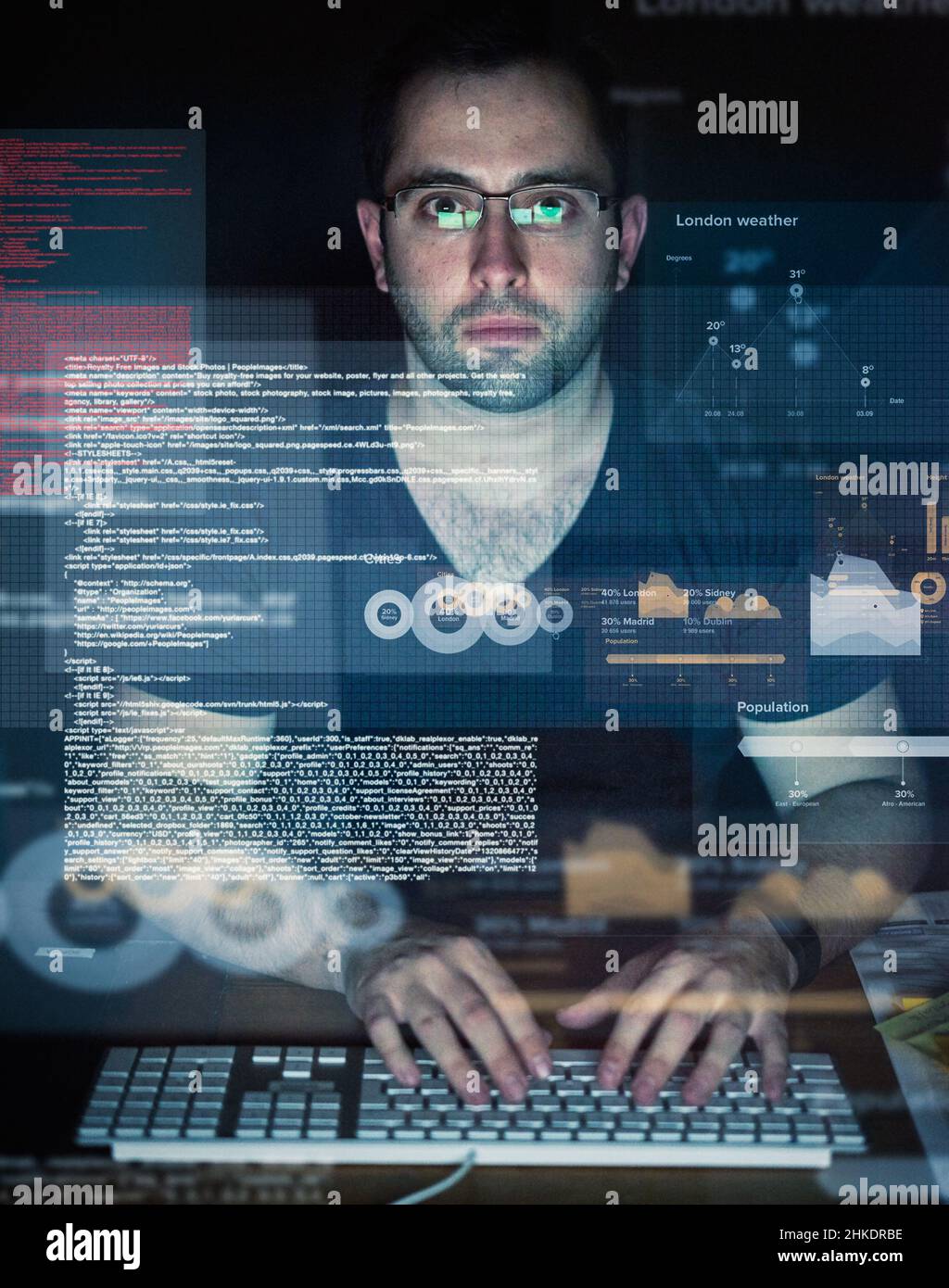 Developing tomorrow's technology today. Cropped shot of a young computer programmer looking through data. Stock Photo