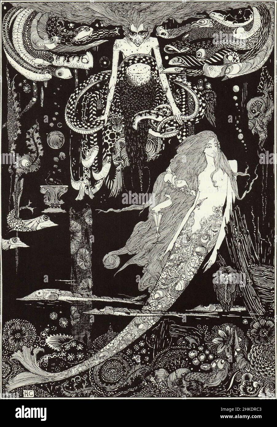 ''I know what you want' said the sea witch', Engraving by Harry Clarke. Stock Photo
