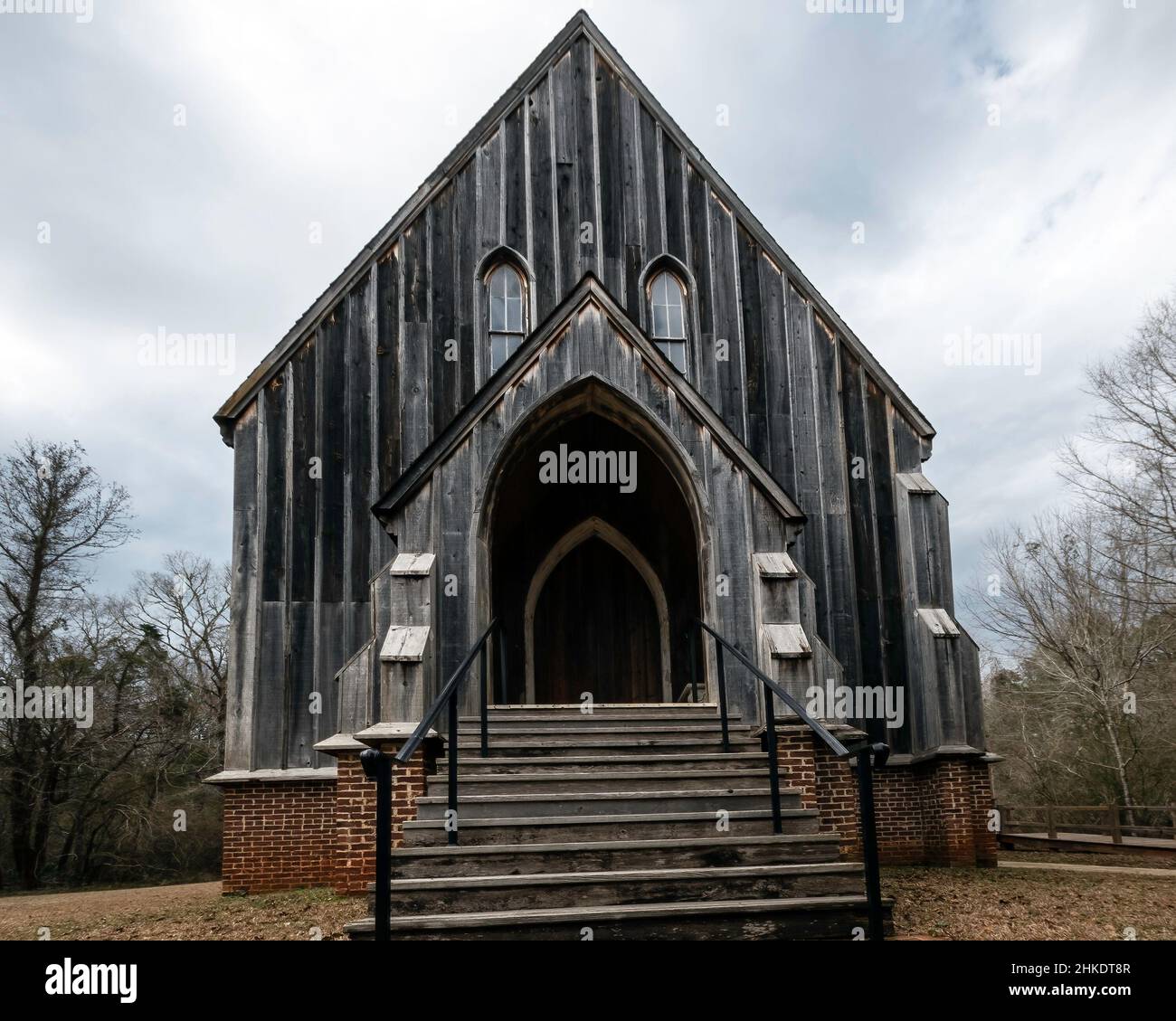 Orrville, Alabama, USA - Jan. 26, 2021: Entrance to the historic St. Luke's Episcopal Church at Old Cahawba Archaeological Park, originally built in 1 Stock Photo