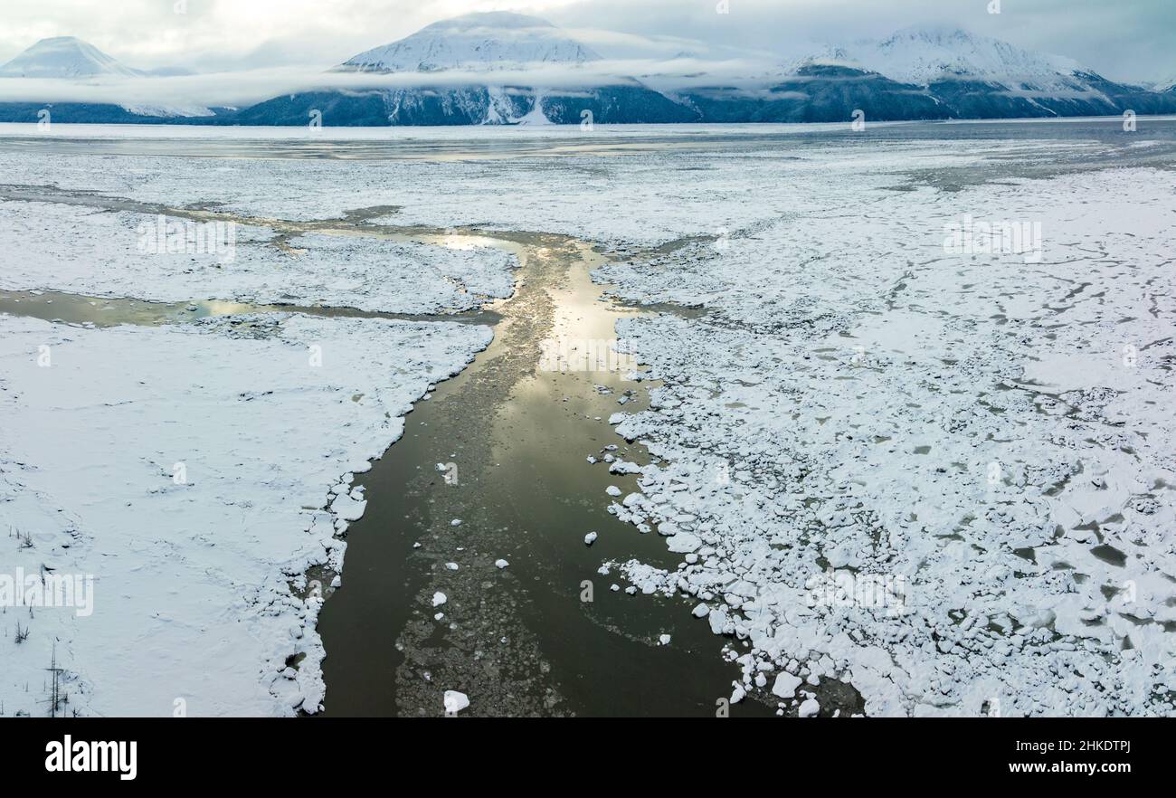Ice chunks float and move during high tide along Turnagain Arm in Alaska Stock Photo Alamy