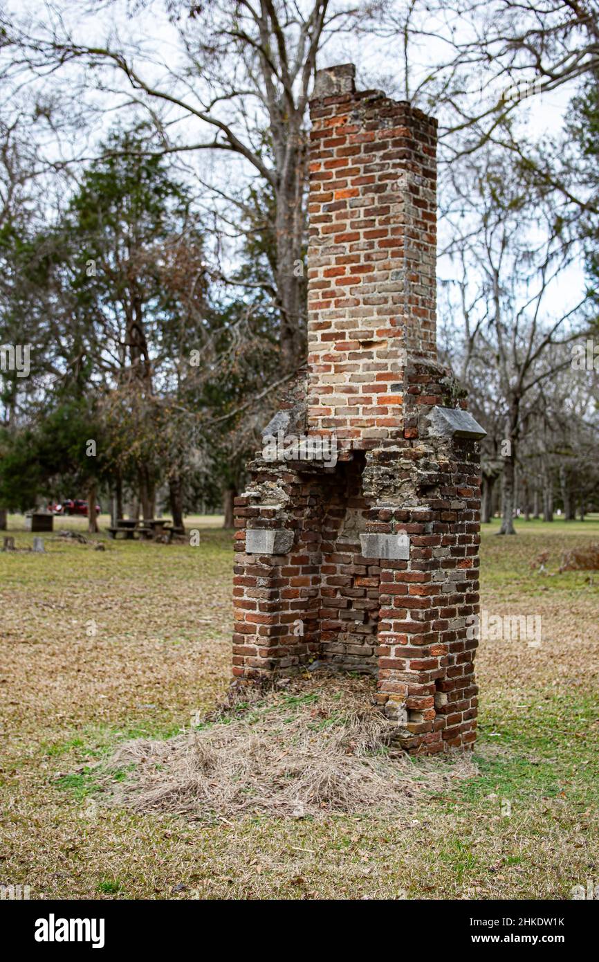Orrville, Alabama, USA - Jan. 26, 2021: Chiminey ruin that is all that is left of Castle Morgan (Cahaba Prison) a prisoner of war camp during the Civi Stock Photo