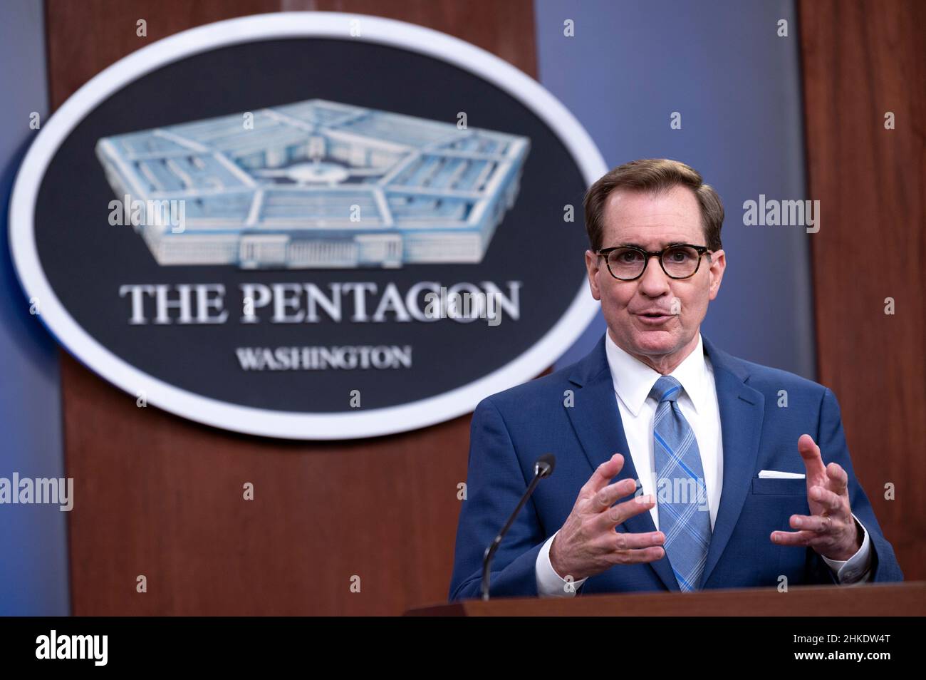 Pentagon Press Secretary John F. Kirby holds a press briefing, the Pentagon, Washington, D.C., Feb. 3, 2022. (DoD photo by Lisa Ferdinando) Stock Photo
