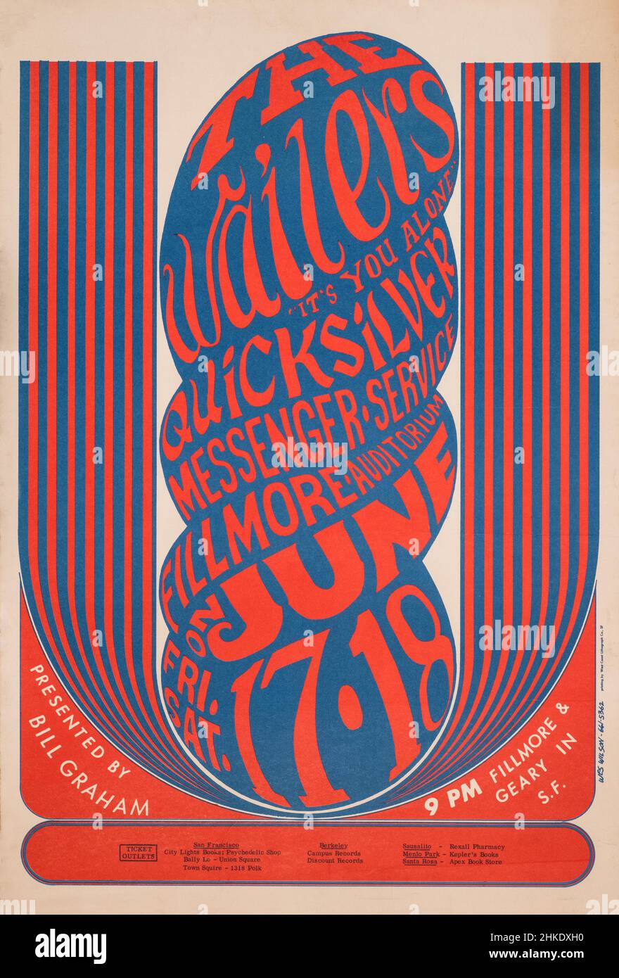 Poster for concerts at the Fillmore Auditorium, San Francisco, in June 1966. Stock Photo