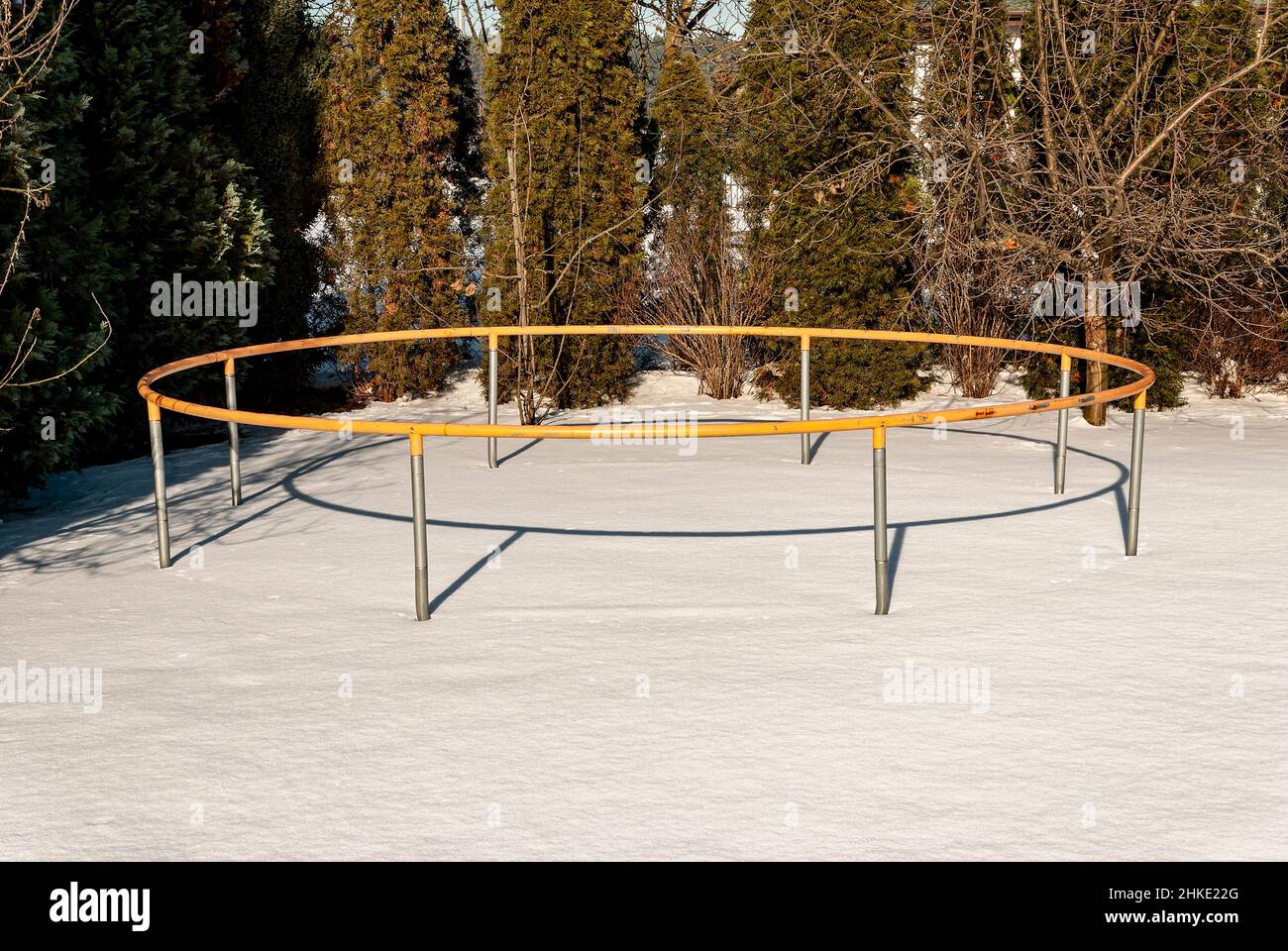 trampoline in winter time Stock Photo