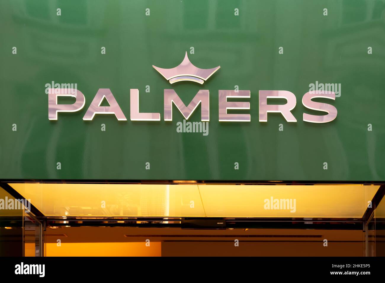 Austria, 2022: Palmers logo on a facade. Palmers underwear fashion store, brand for men and women's underwear fashion. Stock Photo