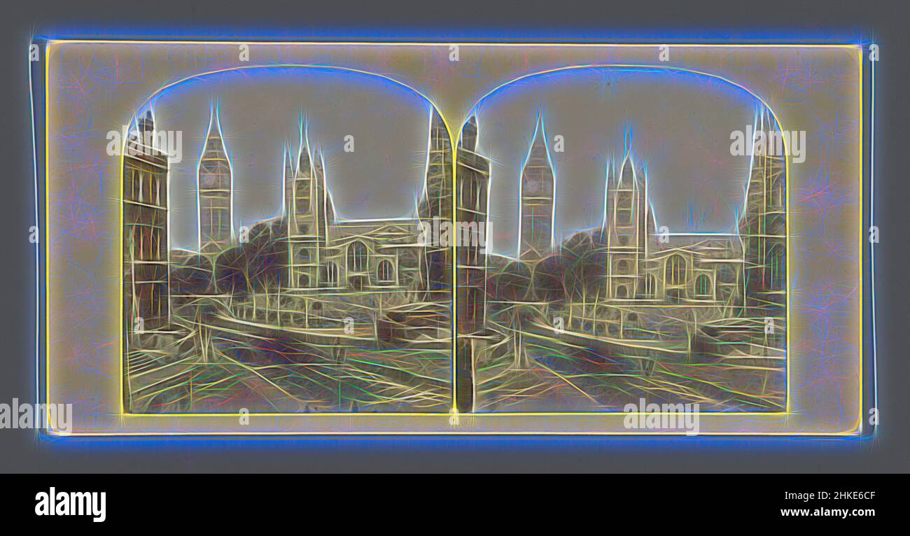 Inspired by View of Saint Margaret's Church and Big Ben in London, London, c. 1850 - c. 1880, albumen print, height 85 mm × width 170 mm, Reimagined by Artotop. Classic art reinvented with a modern twist. Design of warm cheerful glowing of brightness and light ray radiance. Photography inspired by surrealism and futurism, embracing dynamic energy of modern technology, movement, speed and revolutionize culture Stock Photo
