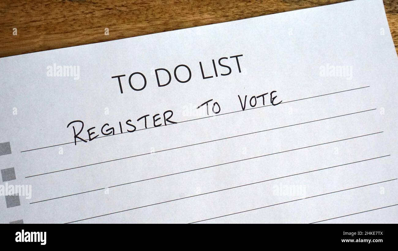 To do list reminder to register to vote Stock Photo