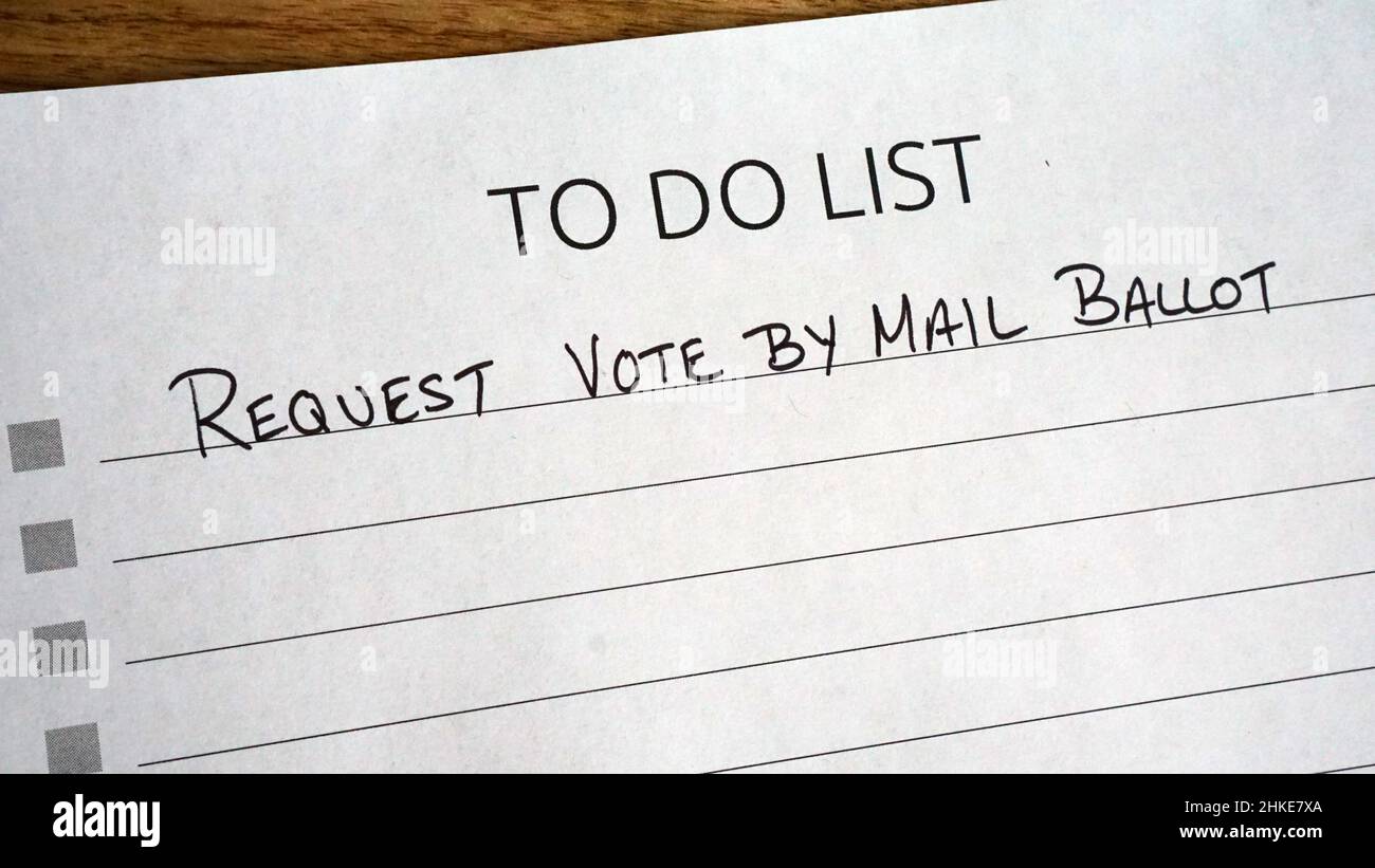 To do list reminder to request vote by mail ballot Stock Photo Alamy