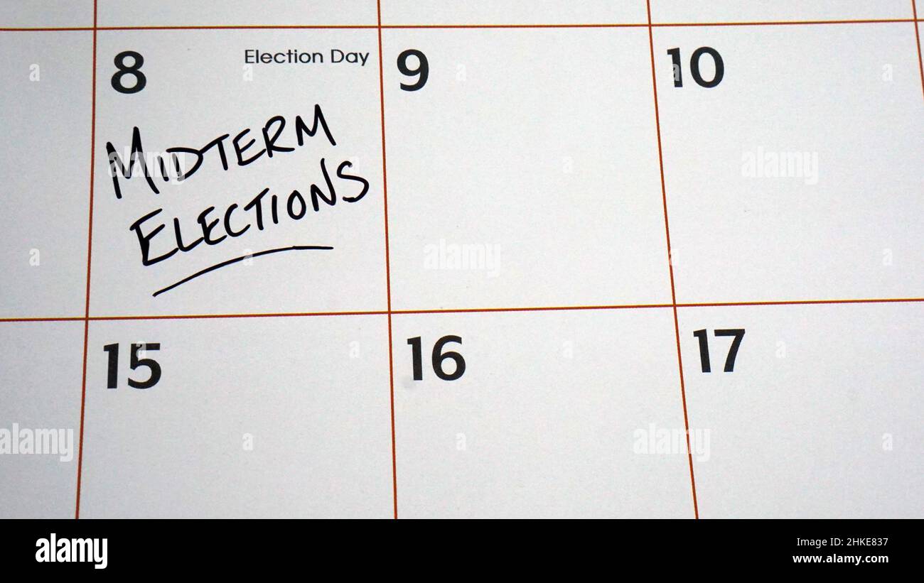 Calendar reminder about US midterm elections on November 8, 2022. Stock Photo