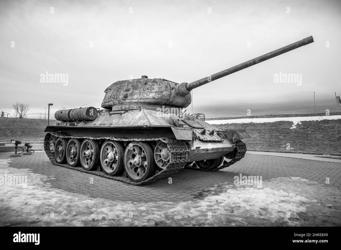 Calgary, Alberta - January 30, 2022: View of an old Soviet T-34 at the Calgary Military Museum. Stock Photo