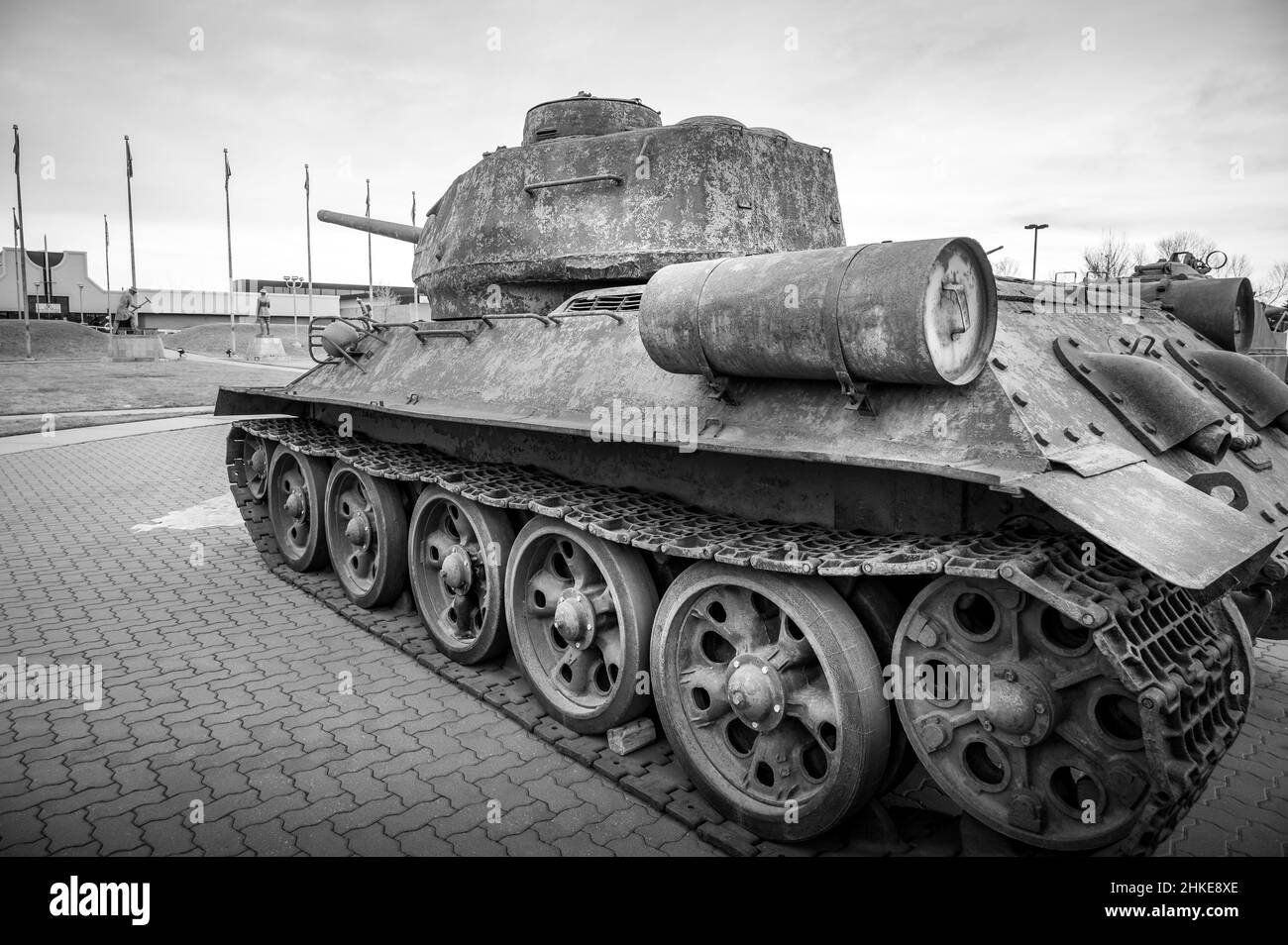 Calgary, Alberta - January 30, 2022: View of an old Soviet T-34 at the Calgary Military Museum. Stock Photo