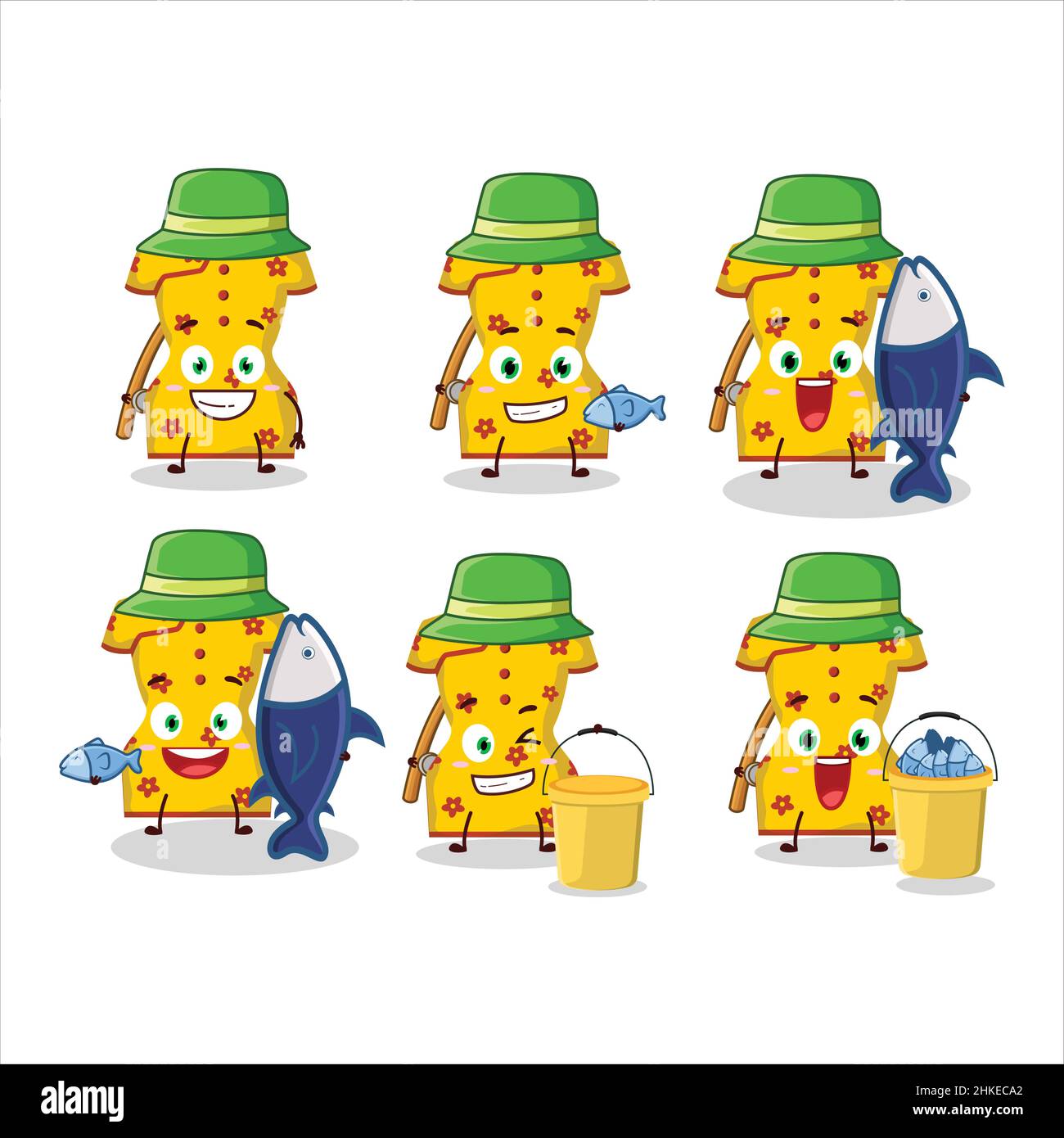 A fisherman yellow clothing of chinese woman cartoon picture catch a ...