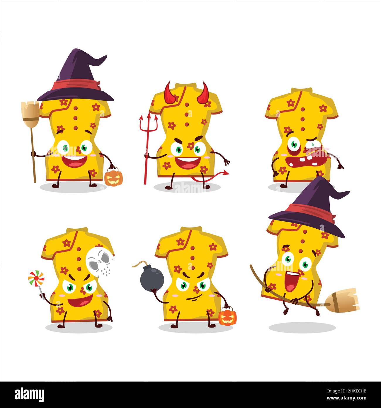 Halloween expression emoticons with cartoon character of yellow ...