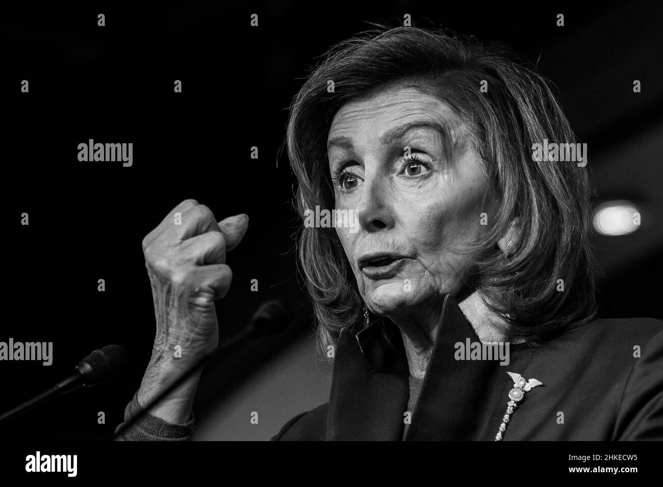 Speaker of the United States House of Representatives Nancy Pelosi (Democrat of California) offers remarks during her weekly press conference at the US Capitol in Washington, DC, Thursday, February 3, 2022. Credit: Rod Lamkey/CNP Stock Photo