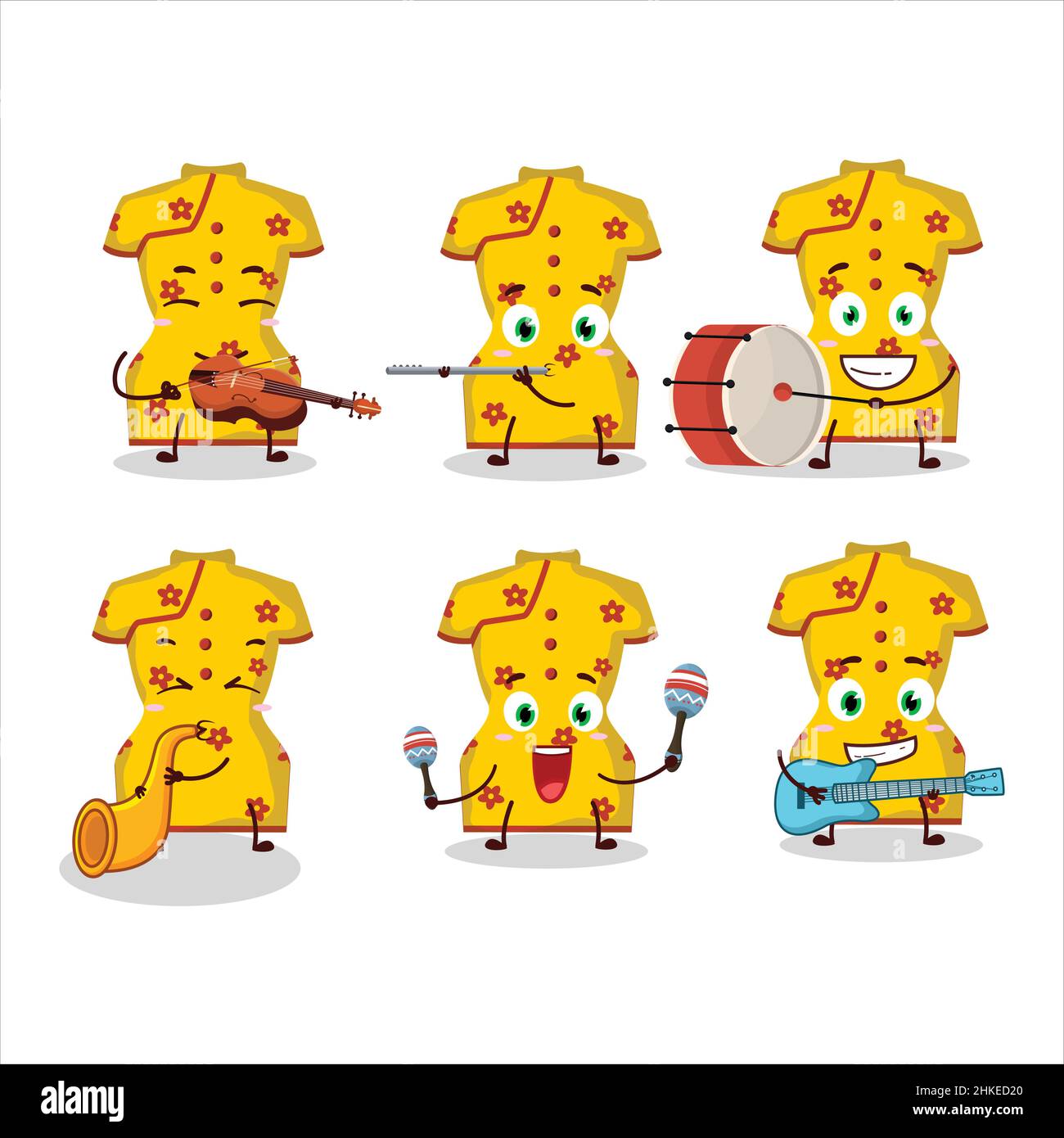 Shan Instrument Cartoon Cartoon character of yellow clothing of chinese woman playing some ...