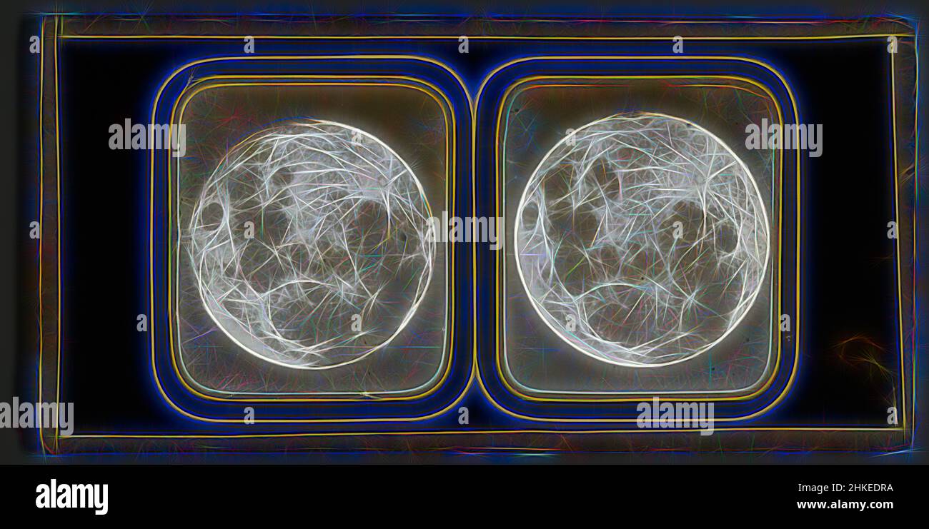 Inspired by Moon seen through stargazer, Andries Jager, 1880 - 1900, glass, zegel rand:, slide, height 84 mm × width 170 mm, Reimagined by Artotop. Classic art reinvented with a modern twist. Design of warm cheerful glowing of brightness and light ray radiance. Photography inspired by surrealism and futurism, embracing dynamic energy of modern technology, movement, speed and revolutionize culture Stock Photo