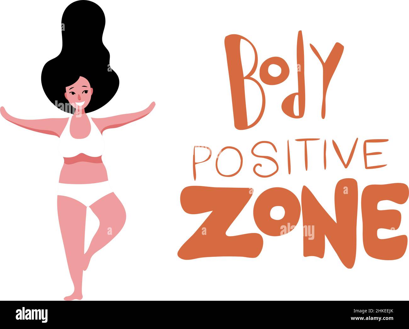 Body positive beautiful caucasian woman. Vector illustration Stock Vector